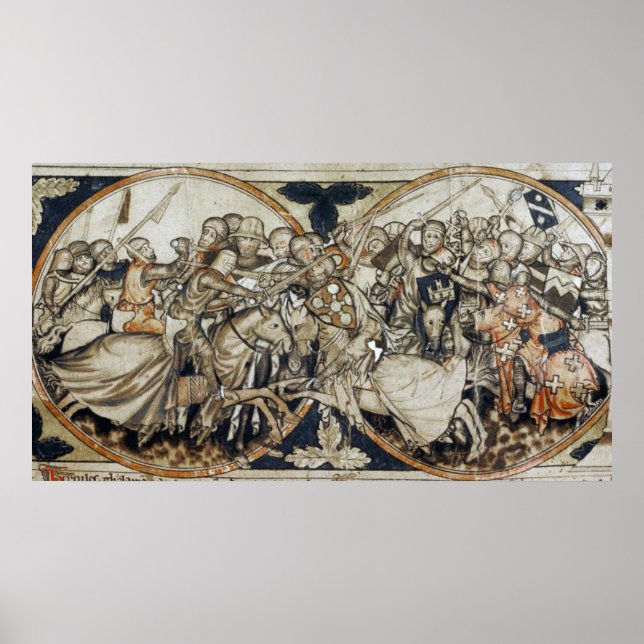 Mittelalterliche Buchmalerei Kampfszene Poster (Vorne)