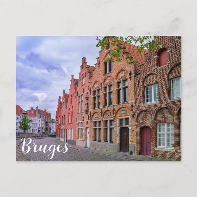 Mittelalterliche bunte Ziegelhäuser in Brügge, Bel Postkarte (Vorderseite)