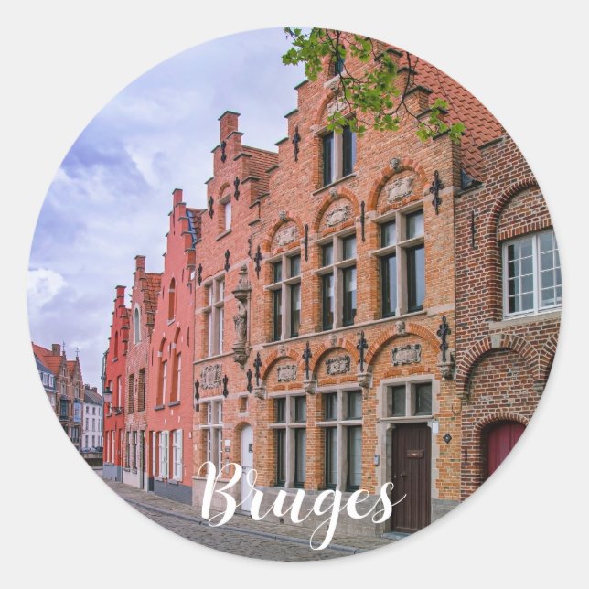 Mittelalterliche bunte Ziegelhäuser in Brügge, Bel Runder Aufkleber (Vorderseite)