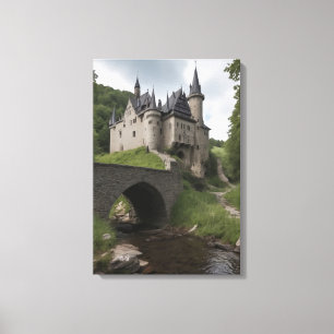 Mittelalterliche Burg an einem Bach Leinwanddruck