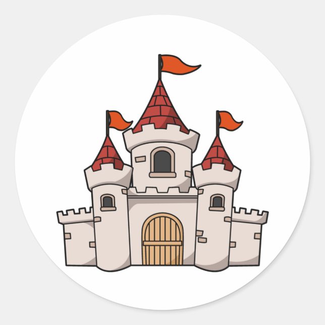 Mittelalterliche Burg Rot und Weiß Cartoon mit Fla Runder Aufkleber (Vorderseite)