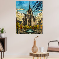 Mittelalterliche Burg über Kanal Buntglas Kunst Il
