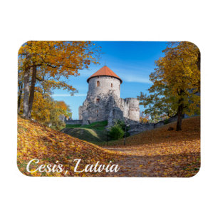 Mittelalterliche Burg umgeben von Wäldern Magnet