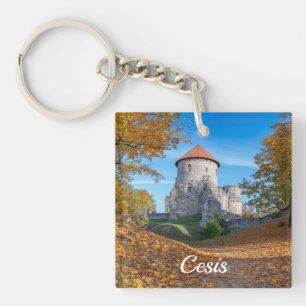 Mittelalterliche Burg umgeben von Wäldern Schlüsselanhänger