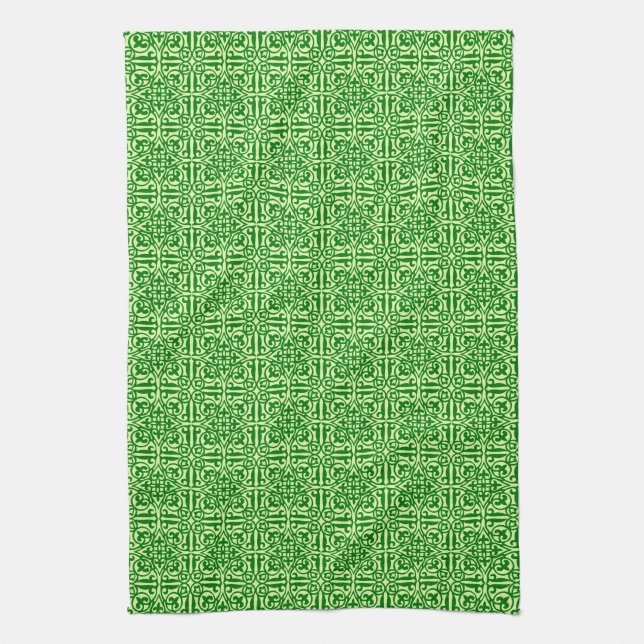 Mittelalterliche Damaske Fleur-de-lis, dunkelkiefe Geschirrtuch (Vertikal)
