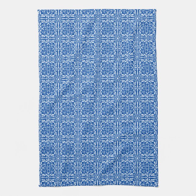 Mittelalterliche Damaske Fleur-de-lis, kobaltblau Küchentuch (Vertikal)