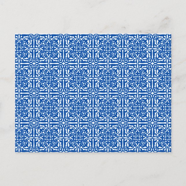 Mittelalterliche Damaske Fleur-de-lis, kobaltblau Postkarte (Vorderseite)