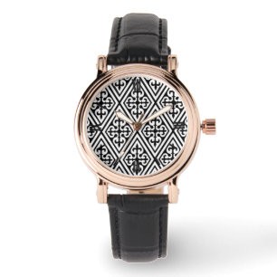 Mittelalterliche Damaskus-Diamanten, schwarz-weiß Armbanduhr