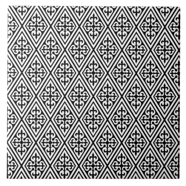 Mittelalterliche Damaskus-Diamanten, schwarz-weiß Fliese (Vorderseite)