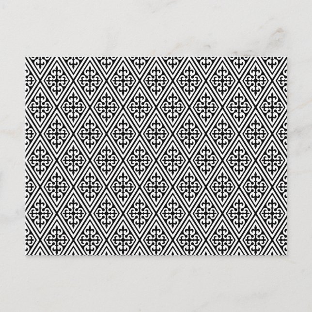 Mittelalterliche Damaskus-Diamanten, schwarz-weiß Postkarte (Vorderseite)