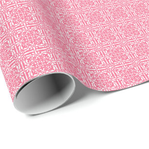 mittelalterliche Damast-Lilie, korallenrosa und we Geschenkpapier