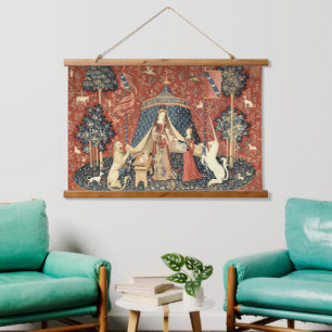 Mittelalterliche Dame und Einhorn (1484 - 1500) Wandteppich Mit Holzrahmen