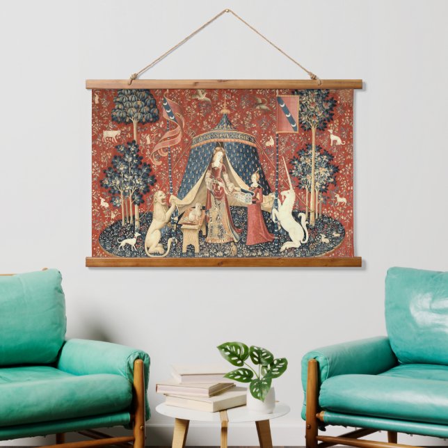 Mittelalterliche Dame und Einhorn (1484 - 1500) Wandteppich Mit Holzrahmen (Wohnzimmer)