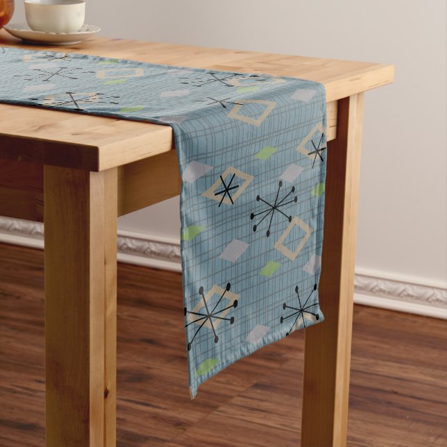 Mittelalterliche Diamanten Slate Gray Blue Kurzer Tischläufer (Beispiel)