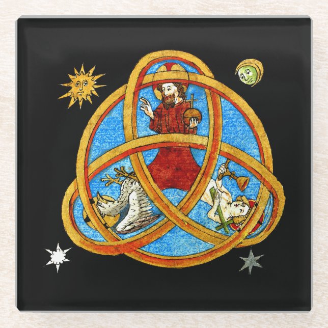 Mittelalterliche Dreifaltigkeit Gott, Jesus & Heil Glasuntersetzer (Vorderseite)