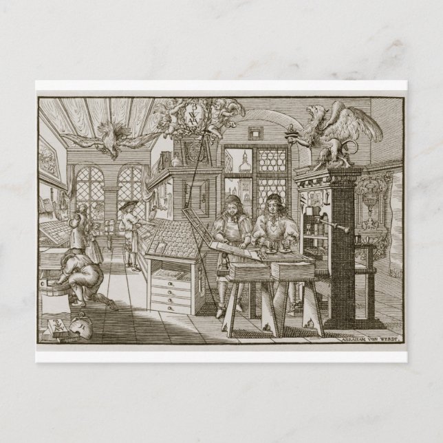 Mittelalterliche Druckmaschine (Gravur) Postkarte (Vorderseite)