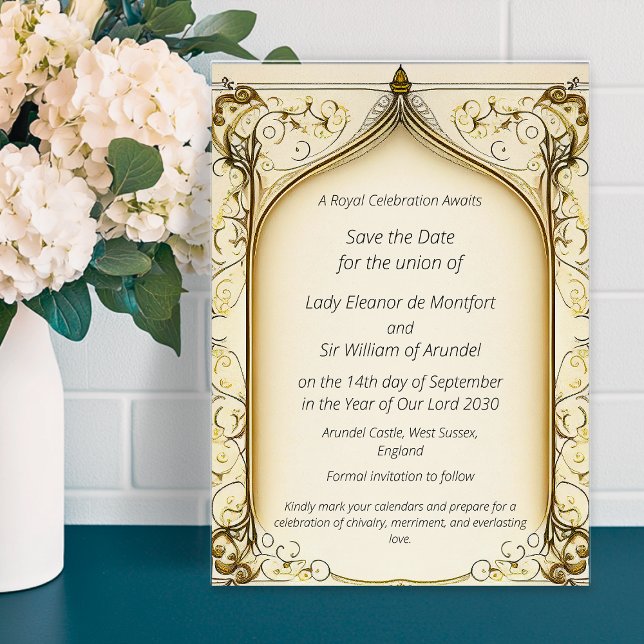 Mittelalterliche Fantasie Save the Date Einladung (Medieval Fantasy Arched Save The Date Invitation)