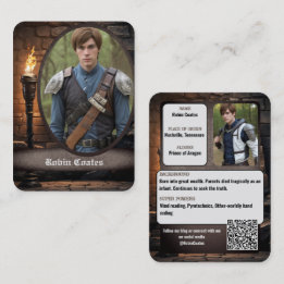 Mittelalterliche Fantasy-Cosplay-Coscards | QR-Cod Visitenkarte