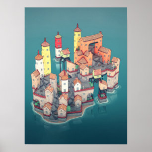 mittelalterliche Fantasy Festung Insel Städtische  Poster