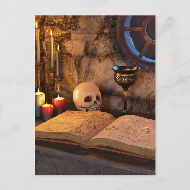 Mittelalterliche Fantasy-Zauberer-Studie Postkarte (Vorderseite)