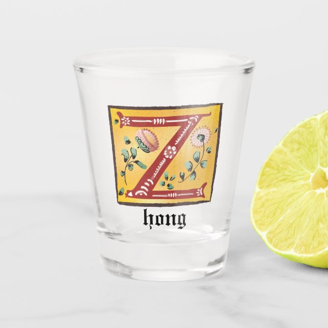 mittelalterliche florale Andeutung Z Monogramm Schnapsglas (Vorderseite)