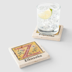 mittelalterliche florale Andeutung Z Monogramm Steinuntersetzer