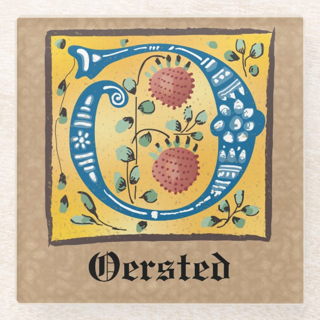 mittelalterliche florale Illumination Letter O Mon Glasuntersetzer (Vorderseite)