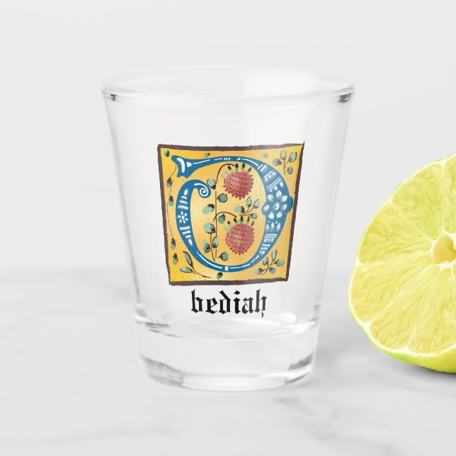 mittelalterliche florale Illumination Letter O Mon Schnapsglas (Vorderseite)