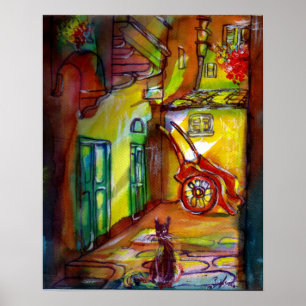 Mittelalterliche Gasse bis zum Nacht in Florenz Poster