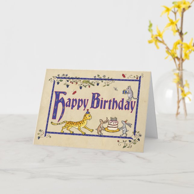 Mittelalterliche Geburtstagskarte mit Leopard & Ha Karte (Gelbe Blume)