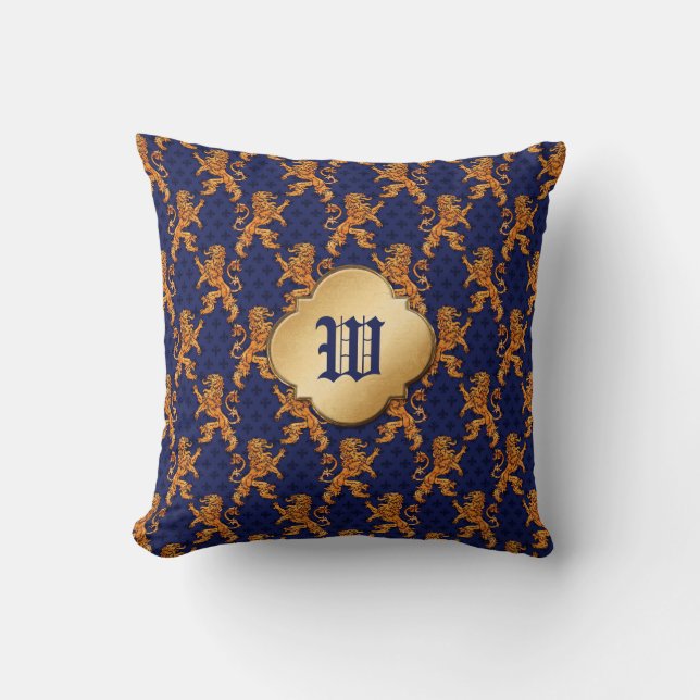 Mittelalterliche Goldlöwe-Blau-Lilie Kissen (Vorderseite)
