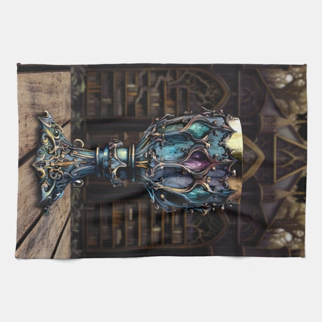 Mittelalterliche Gotik Lila Geschirrtuch (Horizontal)