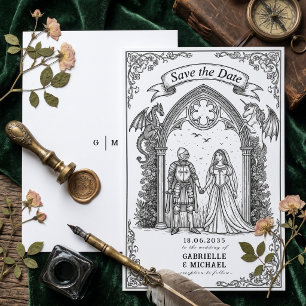 Mittelalterliche gotische Ritterbraut Bräutigam Sa Save The Date