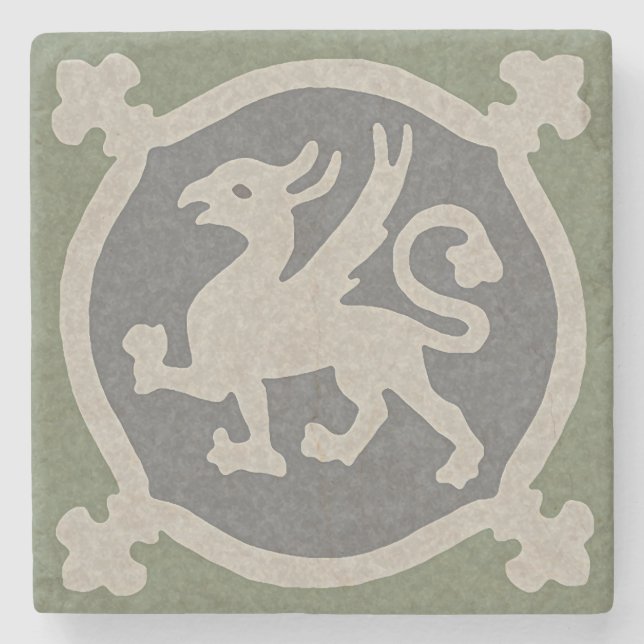 Mittelalterliche Griffin Tile Steinuntersetzer (Vorderseite)