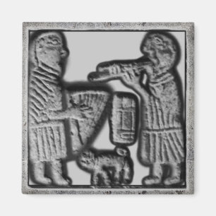 Mittelalterliche Harfe und Rohr mit Katze Magnet