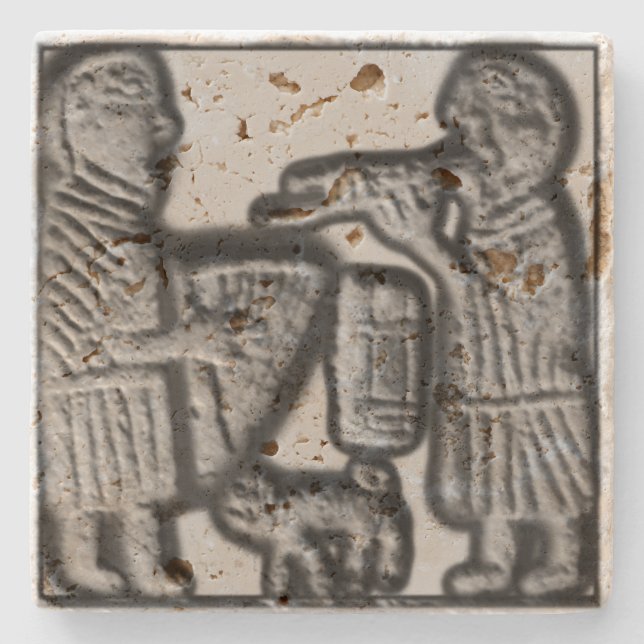 Mittelalterliche Harfe und Rohr mit Katze Steinuntersetzer (Vorderseite)