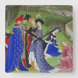 Mittelalterliche Herren und Damen Quadratische Wanduhr