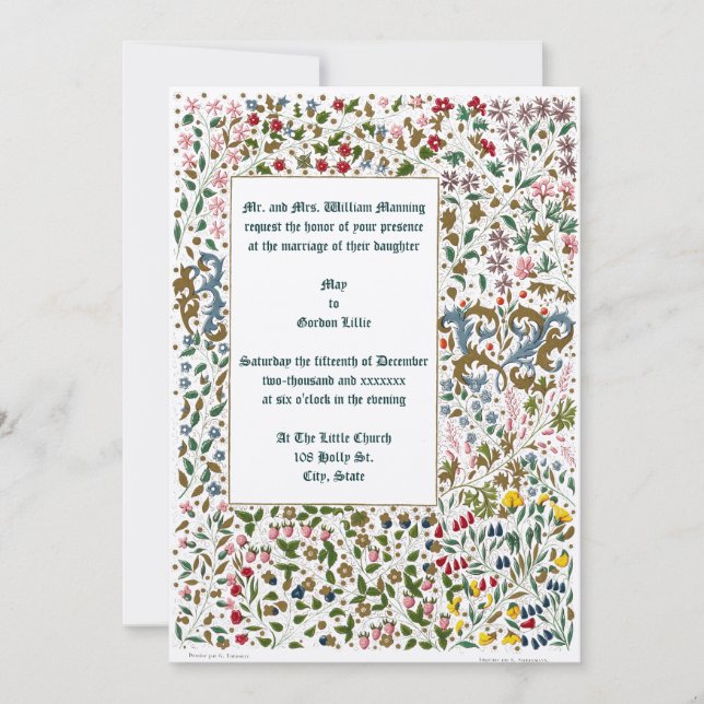 Mittelalterliche Hochzeit mit leuchtenden Blumen Einladung (Vorderseite)