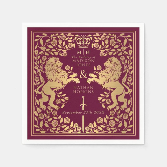 Mittelalterliche Hochzeit von Red Royal Lion Serviette (Vorderseite)