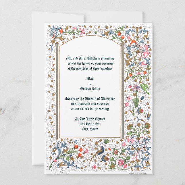 Mittelalterliche Hochzeiten von erleuchteten Vögel Einladung (Vorderseite)
