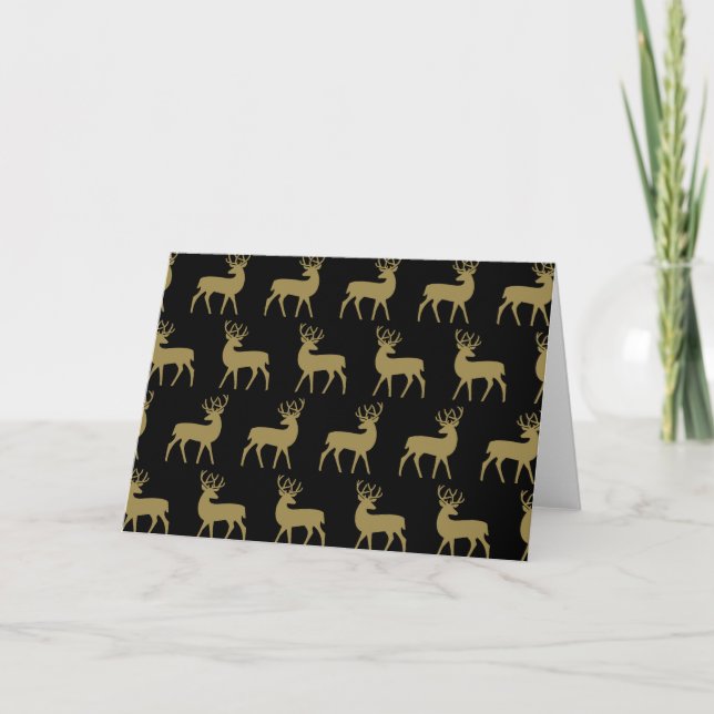 Mittelalterliche Holiday Deer Pattern Schwarz und  Karte (Vorderseite)
