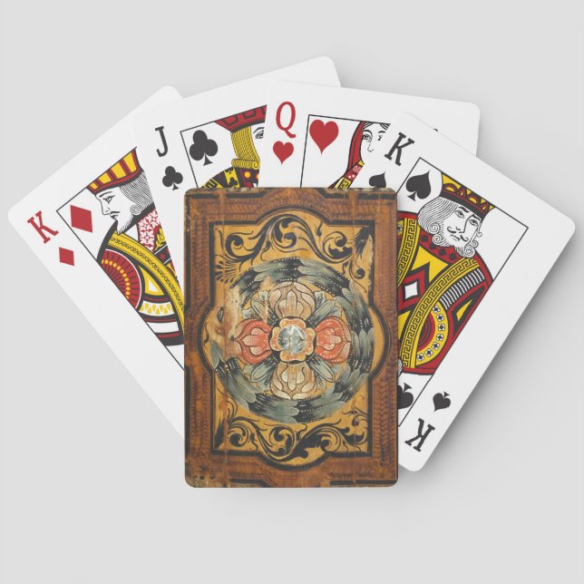 mittelalterliche hölzerne Malereikunst Vintages Spielkarten (Rückseite)
