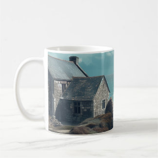 Mittelalterliche Hütte auf einer Klippe Kaffeetasse