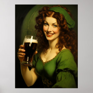 Mittelalterliche Irische Jungfrau Trinkt Bier Fant Poster