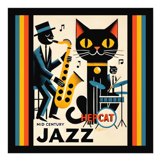Mittelalterliche Jazz-Zeitalter HepCat Black Cat Fotodruck (Vorne)
