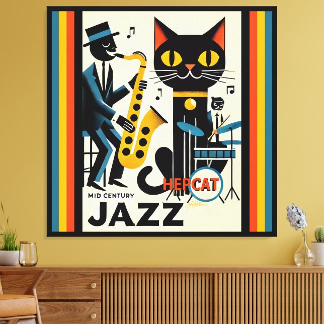Mittelalterliche Jazz-Zeitalter HepCat Black Cat Leinwanddruck (Insitu (Wohnzimmer))