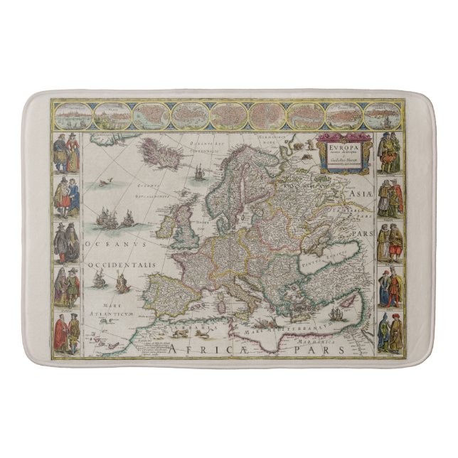 Mittelalterliche Karte Europas (von Willem Blaeu) Badematte (Vorderseite)