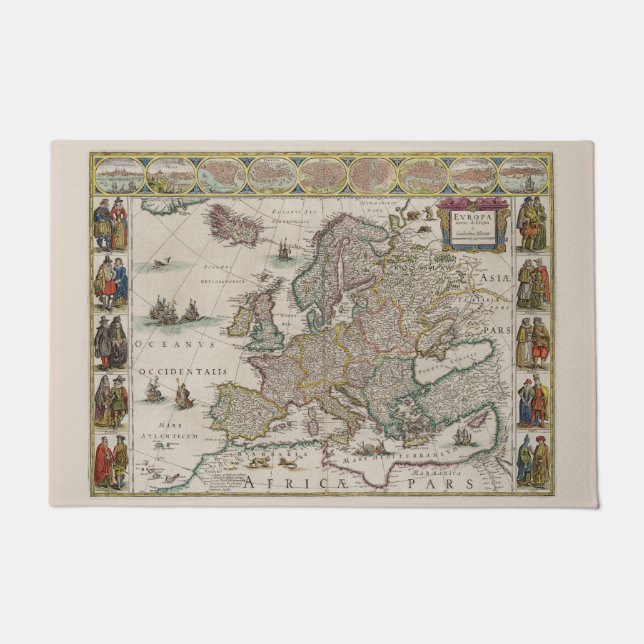 Mittelalterliche Karte Europas (von Willem Blaeu) Fußmatte (Vorderseite)