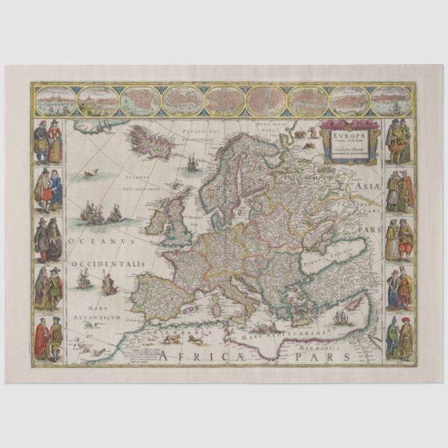 Mittelalterliche Karte Europas (von Willem Blaeu) Seidenpapier (Vorderseite)