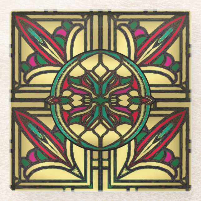 Mittelalterliche Kathedrale Glas in Gold gehalten Glasuntersetzer (Vorderseite)